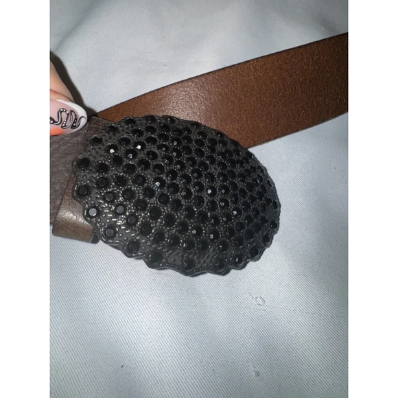 Garuglieri Italian Leather Belt Pave Crystal Buckle Black 